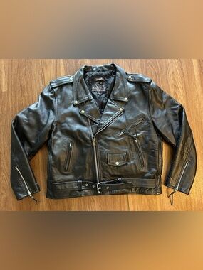 Leather King Men’s Black Leather Biker Jacket with Belt